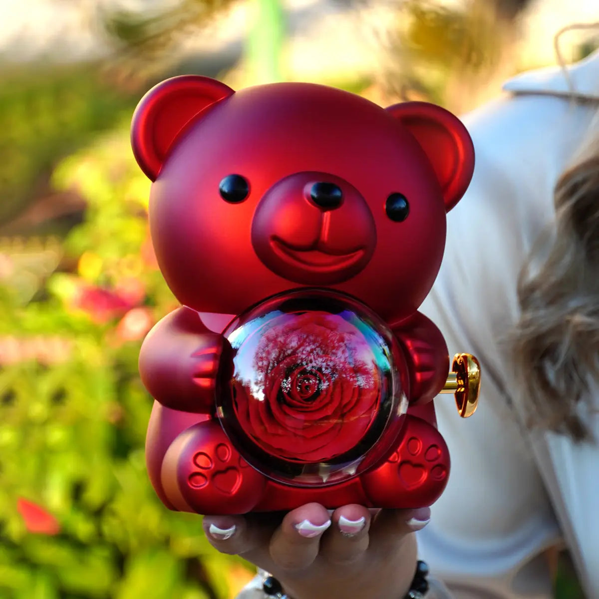 Örökrózsa mackó - Egyedi gravírozott nyaklánccal