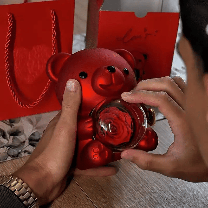 Örökrózsa mackó - Egyedi gravírozott nyaklánccal